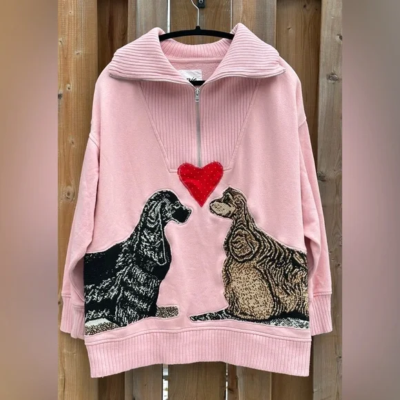 AERIE Upcycled Puppy Love Quarter Zip Sweatshirt - Size Medium - Picture 2 of 6